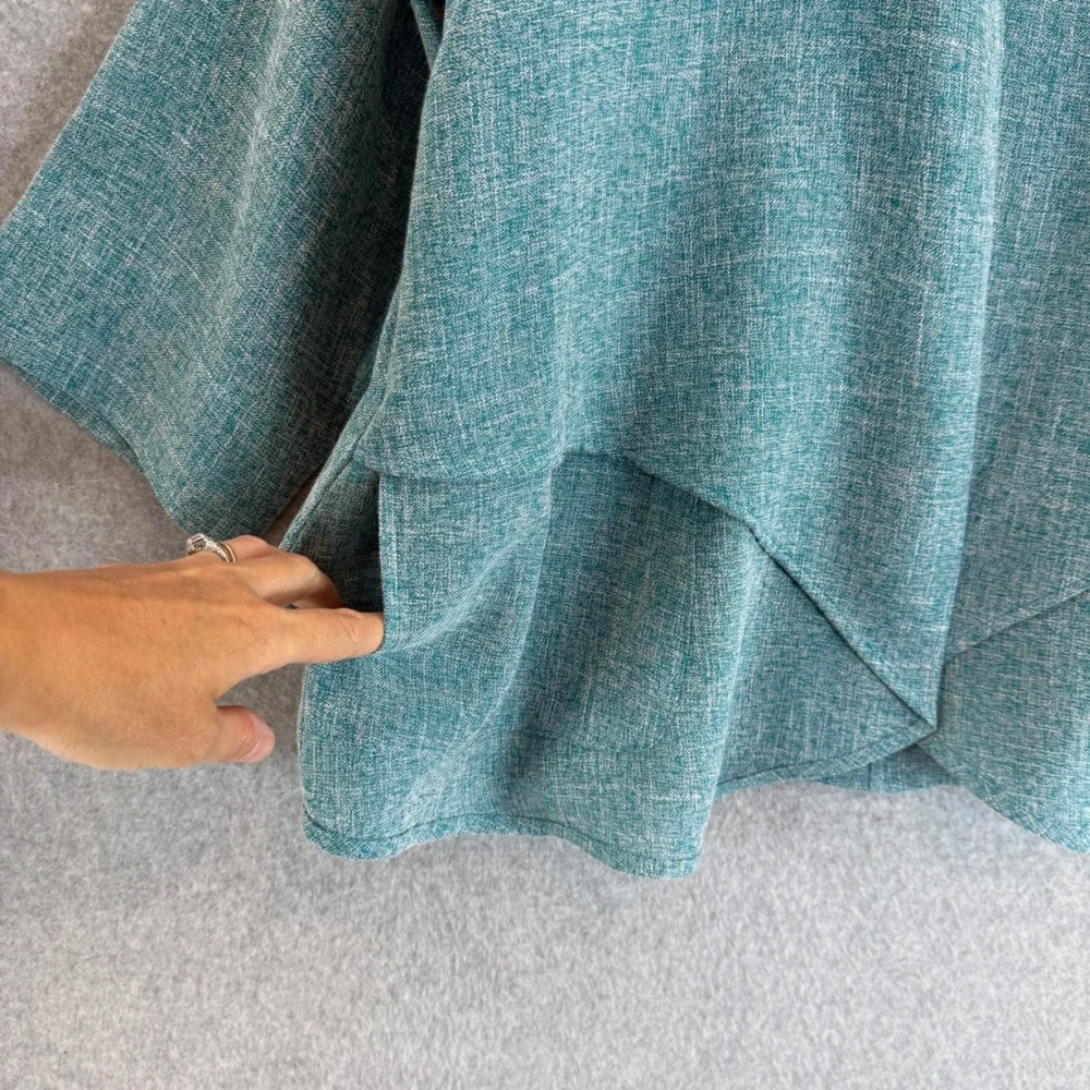 Signature Collection by Fridaze Linen Blend Open Front Jacket Topper Teal Blue M